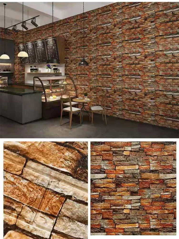5/10pcs Foam 3D Wall Decor Sticker Waterproof Self-adhesive Brick Wallpaper DIY Living Room Wall Sticker Background