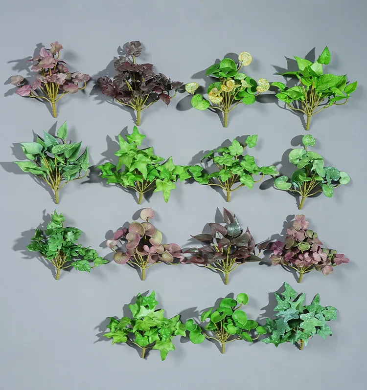17CM Artificial Plant Mini Bouquets Copper Coin Grass Soft Rubber False Green Plants Wall Hung for Home Office Garden
