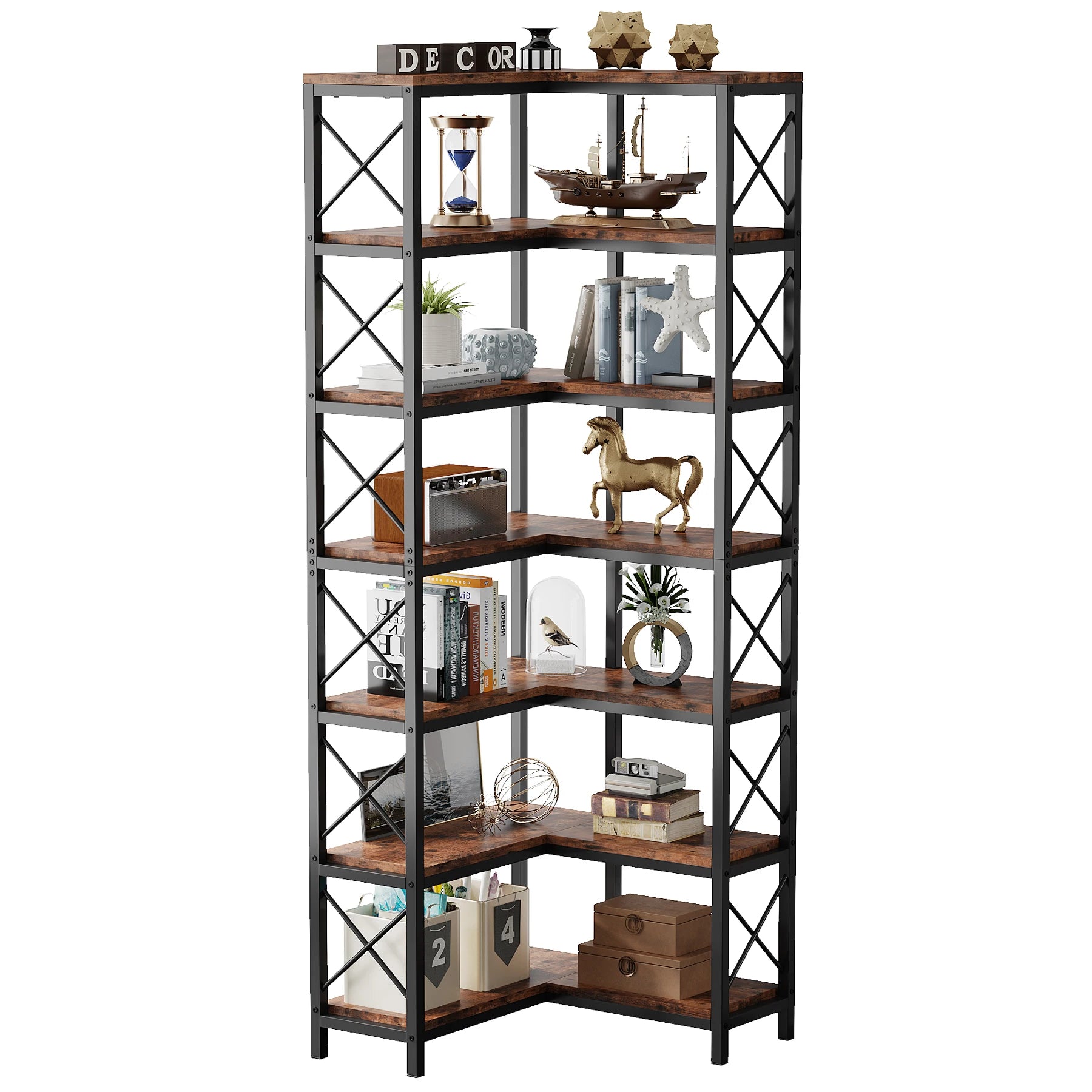 Tribesigns 7-Shelf Corner Bookshelf,Large Modern Corner Bookcase 7-Tier Tall Corner Shelf Storage Display Rack