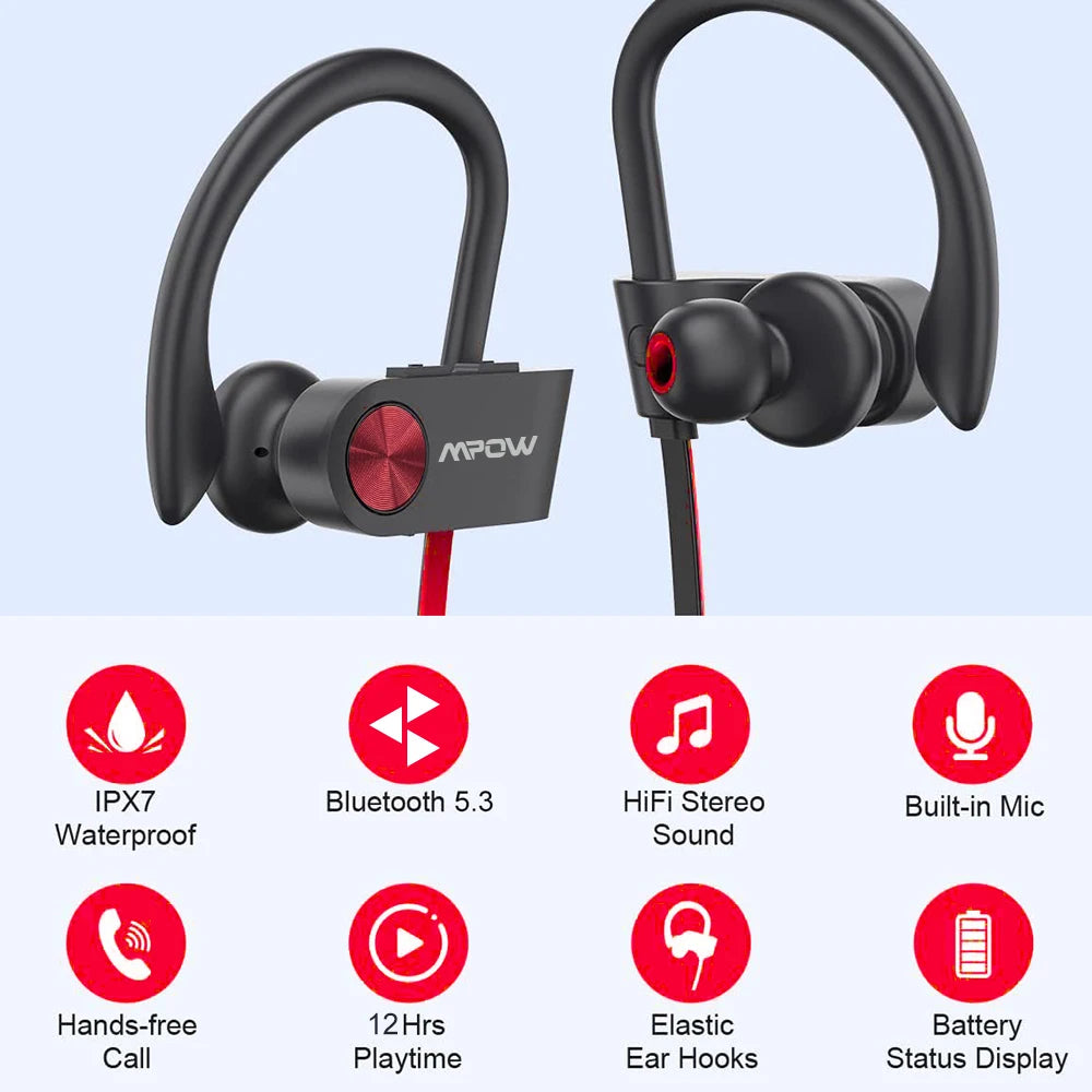 Mpow Flame IPX7 Waterproof Bluetooth Headphones V5.3 Earphone with CVC6.0 Noise Canceling Mic HiFi Stereo Wireless