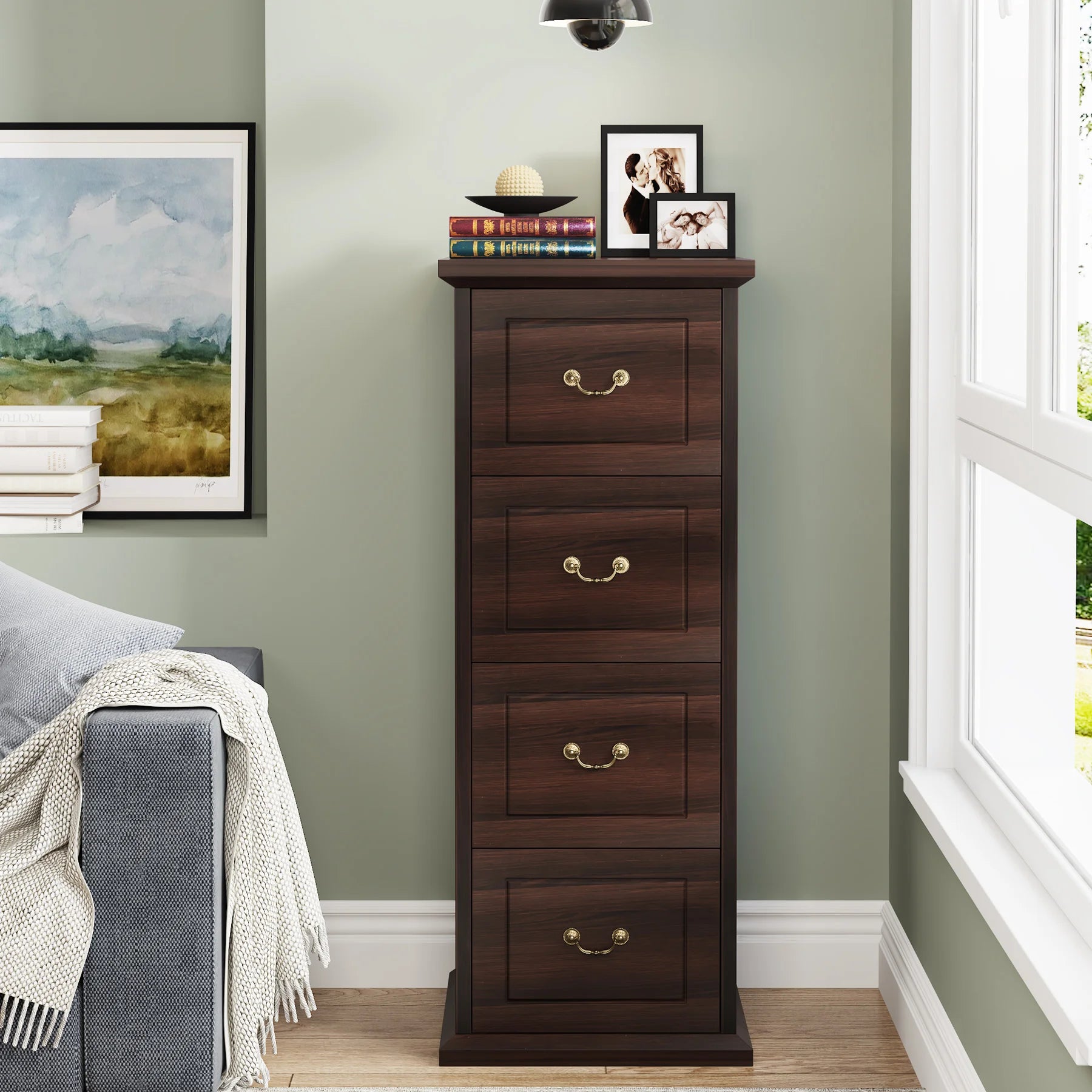 Tribesigns 4-Drawer File Cabinet Filing Cabinet Vertical File Cabinet Home Office Wood Filing Cabinet for A4 /Letter