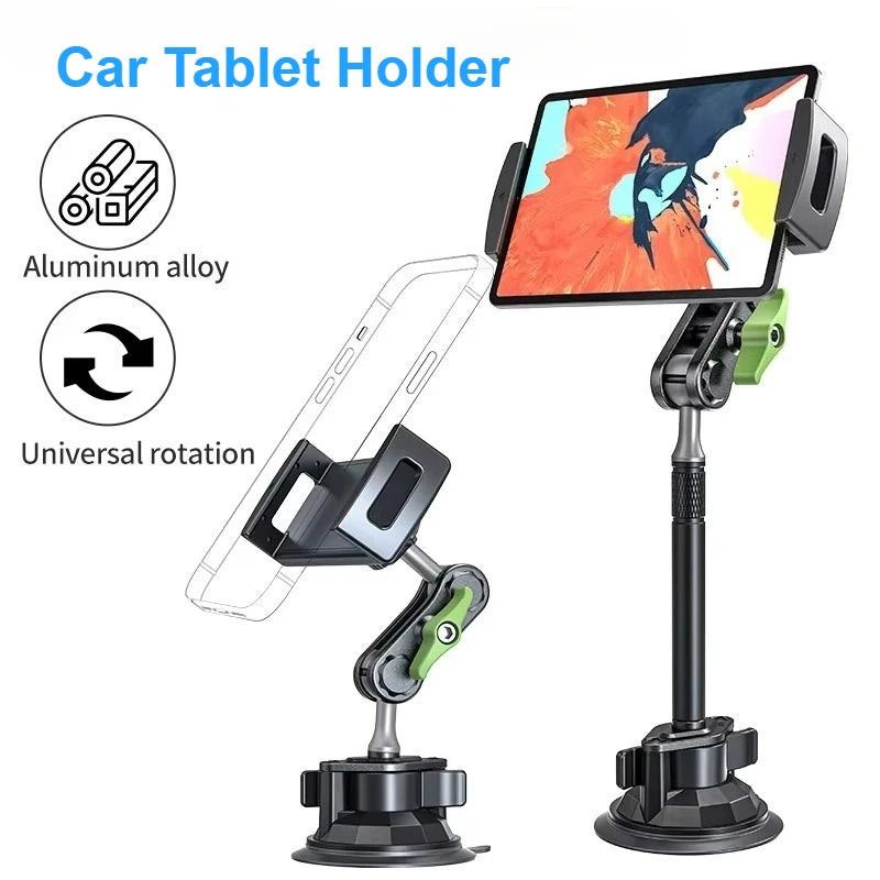 Aluminum Alloy Double Ball Head Arm 360° Rotation Adjustable Stand With Suction Cup Mount For 4-12.9 Inch Tablets