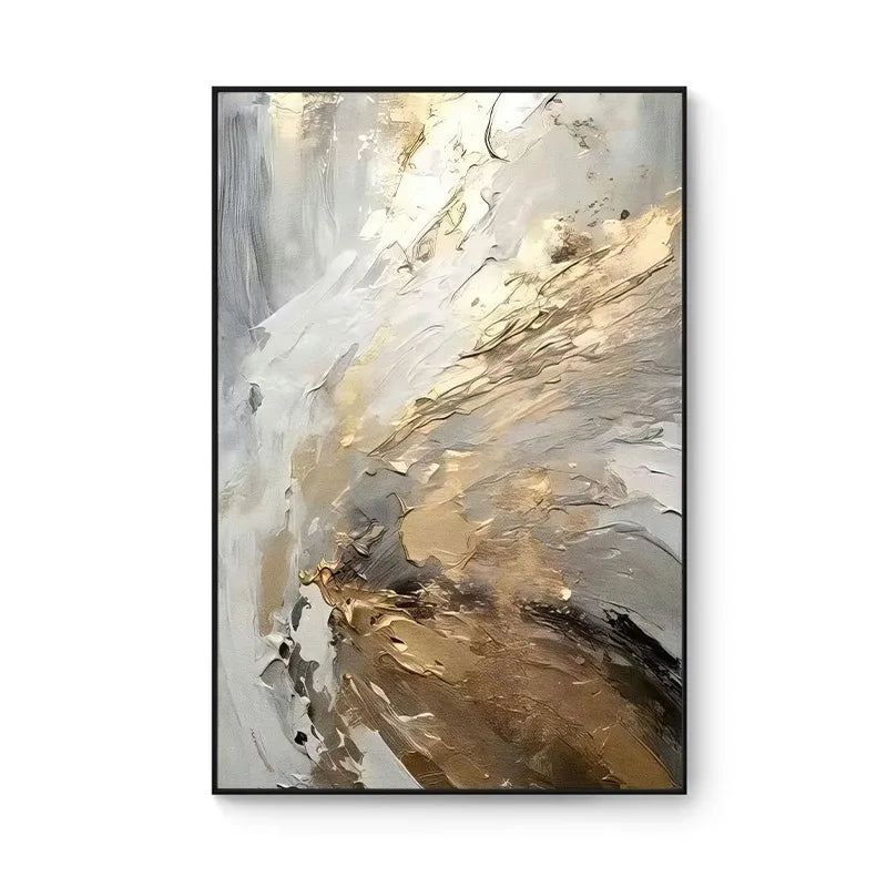 100% Hand Painted，Gold Grey Beige Black,Textured Painting Acrylic Abstract Oil Painting Wall Decor Living Room Office