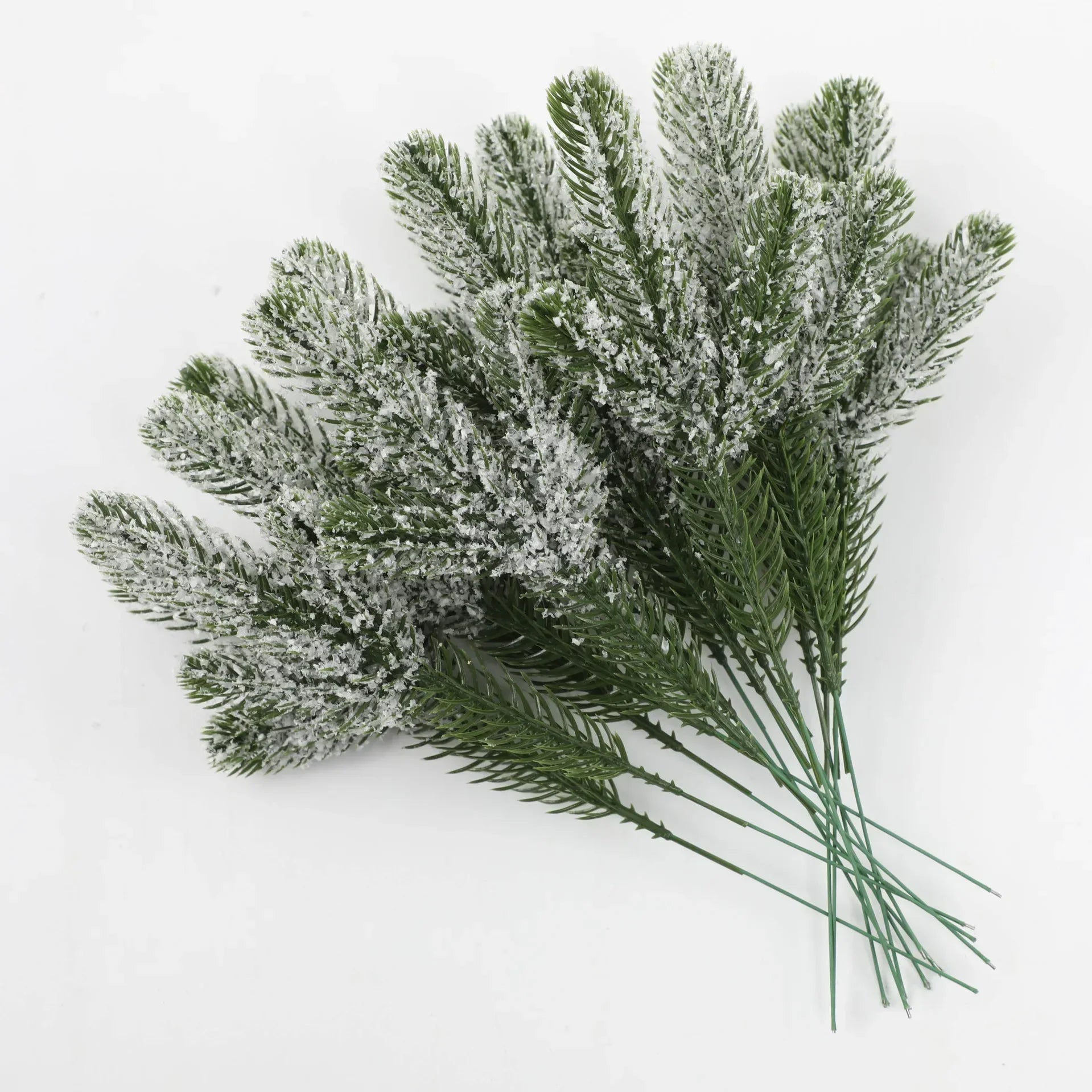 Wholesale Pine Needle Branch Artificial Christmas Green Snow Frosted Fake Plants Sprigs Stem DIY Wreath Home Garland