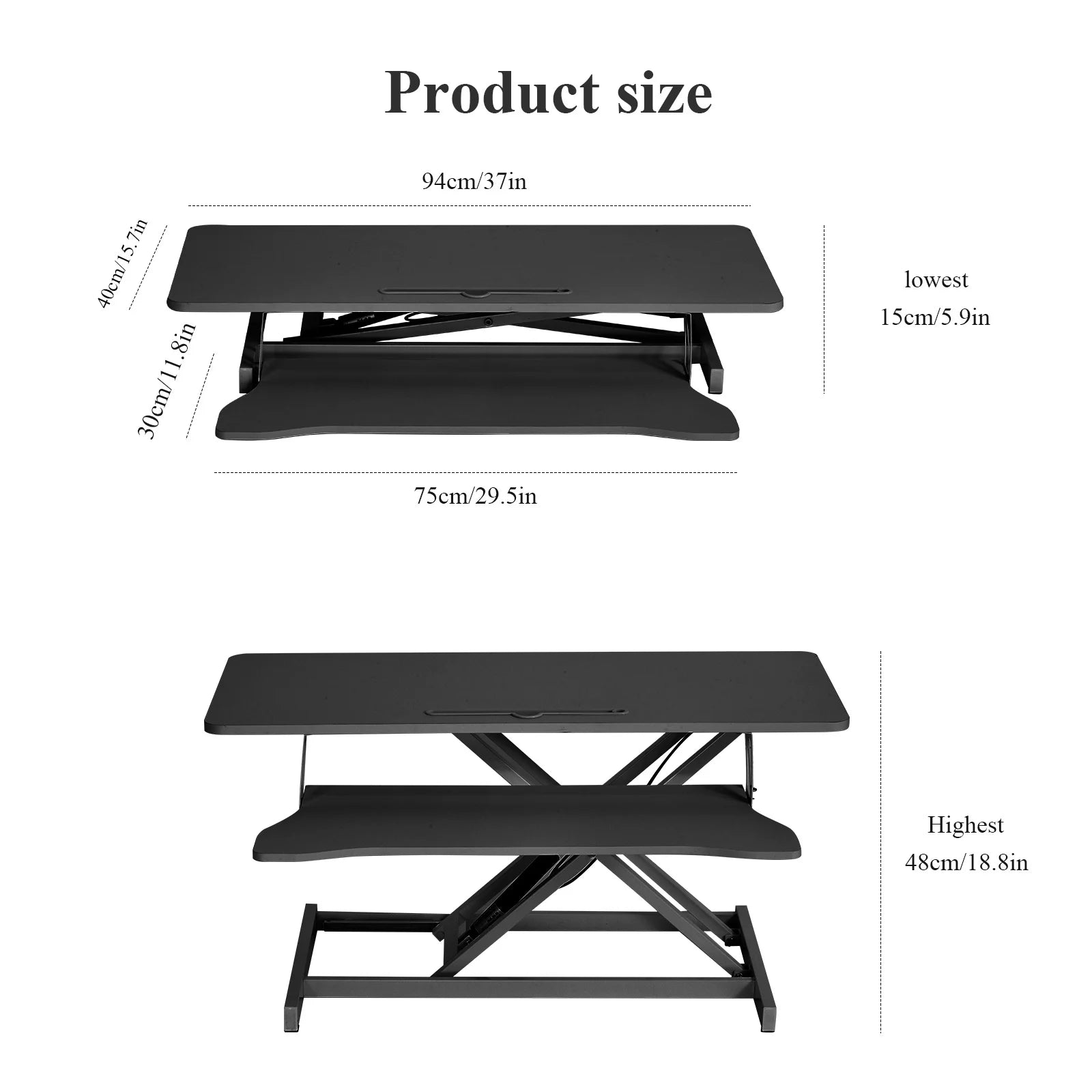 37’’ Wide Stand Up Desk Riser Home Office Height Adjustable Standing Desk Converter - Black / United States