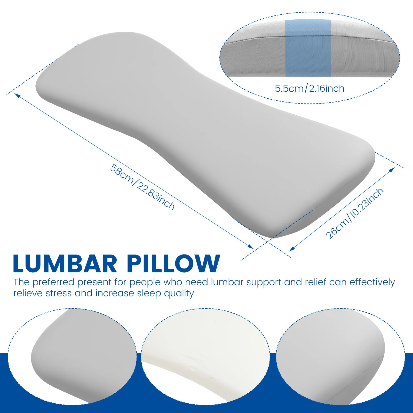Lumbar Support Pillow Ergonomic Memory Foam Waist Pillow Soft Breathable Back Support Sleeping Pillow for Car Sofa