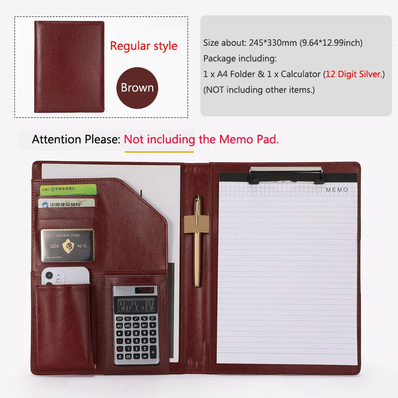 A4 Leather Executive Portfolio Folder for Document Business Desk Organizer File Filing Document Holder Clipboard Office