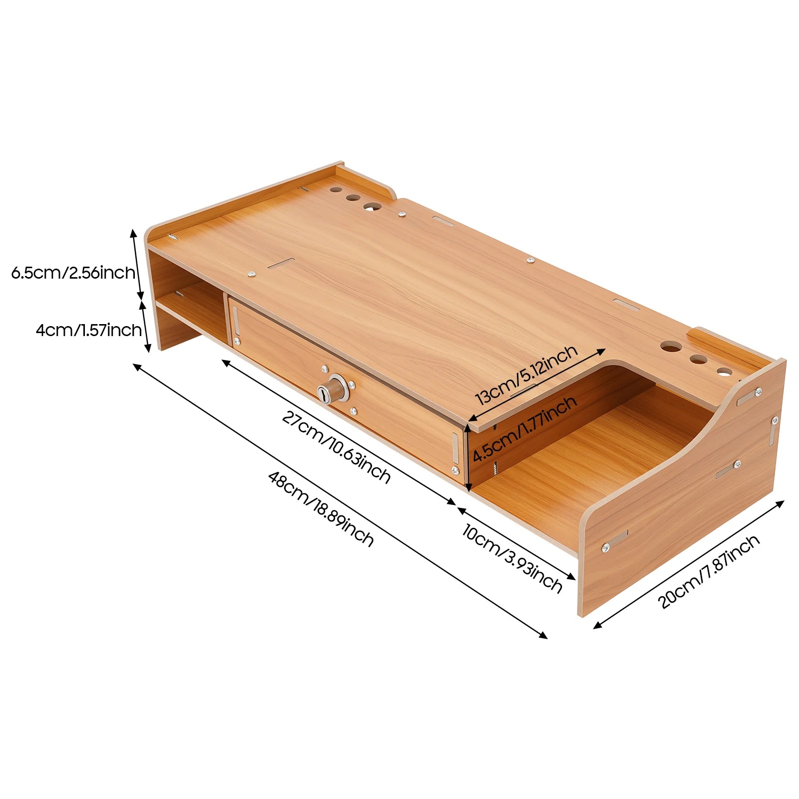 Wooden Computer Monitor Stand with Pen Holes & Drawer Monitor Riser Rack 11.02lbs Load-Bearing Capacity for Study
