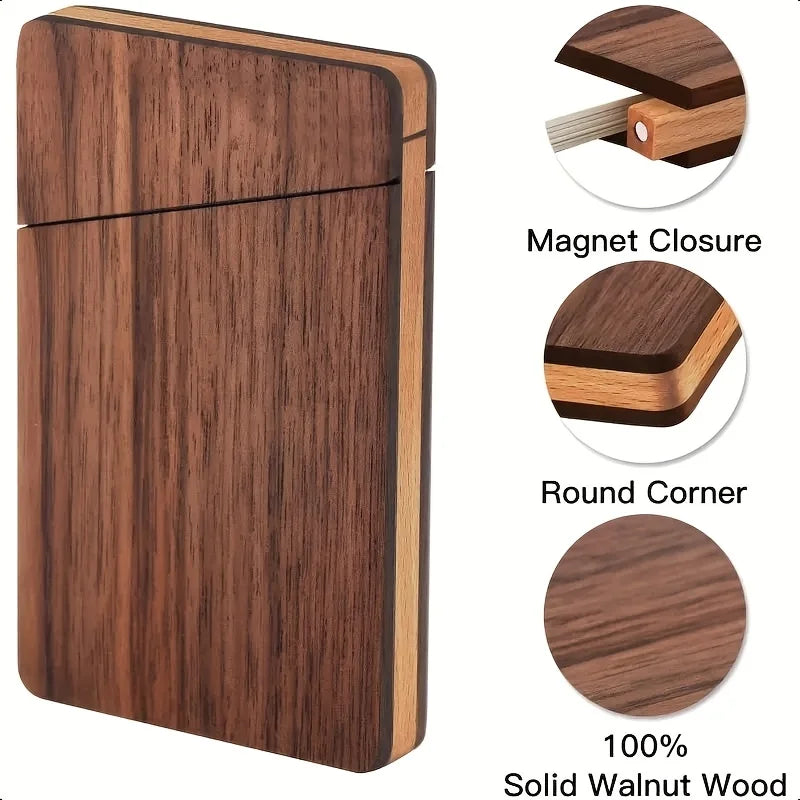 1Pc Portable Black Walnut Business Card Holder Men’s Solid Wood Business Card Box Magnetic Switch Wooden Box - 1 pc
