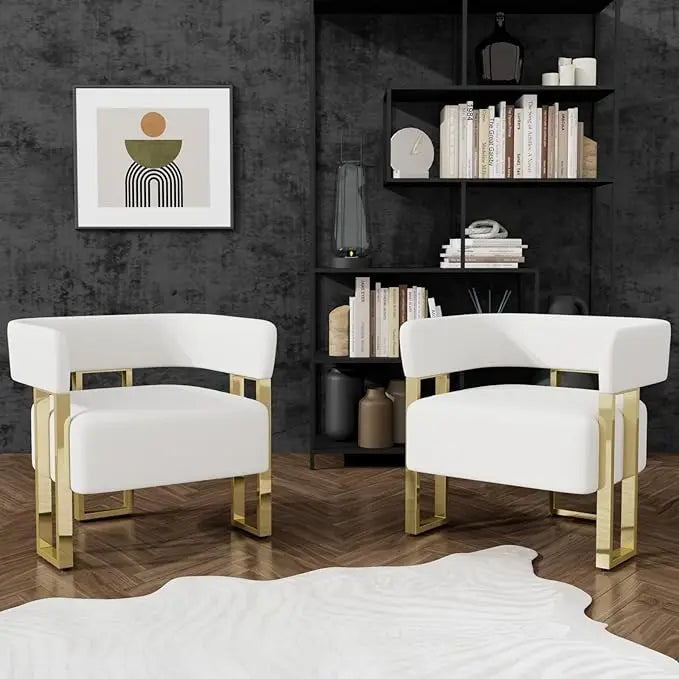 Modern Black and Gold Accent Chair Set of 2 Boucle Bucket Chairs Set of 2 Arm Chairs for Living Room Bedroom (2 Black)