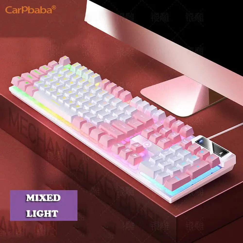 Carpbaba K500 104 Key USB Wired Gaming Keyboard Color Backlit Mechanical Hand Feel Keyboard for Computer Laptop PC