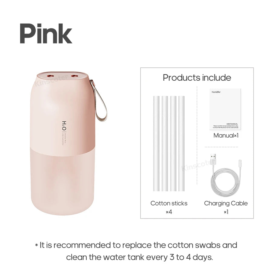 KINSCOTER Ultrasonic Air Humidifier 300ml 2000mAh Battery USB Sprayer Diffuser Releases Smooth Water Mists for Home