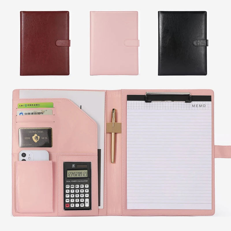 A4 Leather Executive Portfolio Folder for Document Business Desk Organizer File Filing Document Holder Clipboard Office