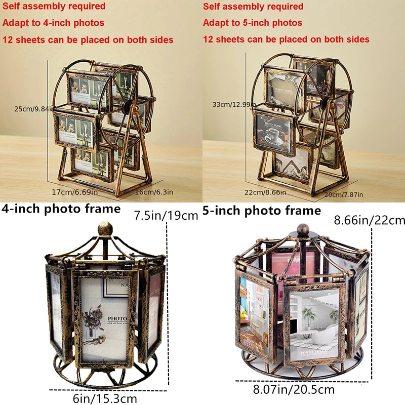 4/5 Inch Photo Frame Wedding Picture Frame Vintage Decoration Home Ornaments Living Room Desk Office Windmill Carousel