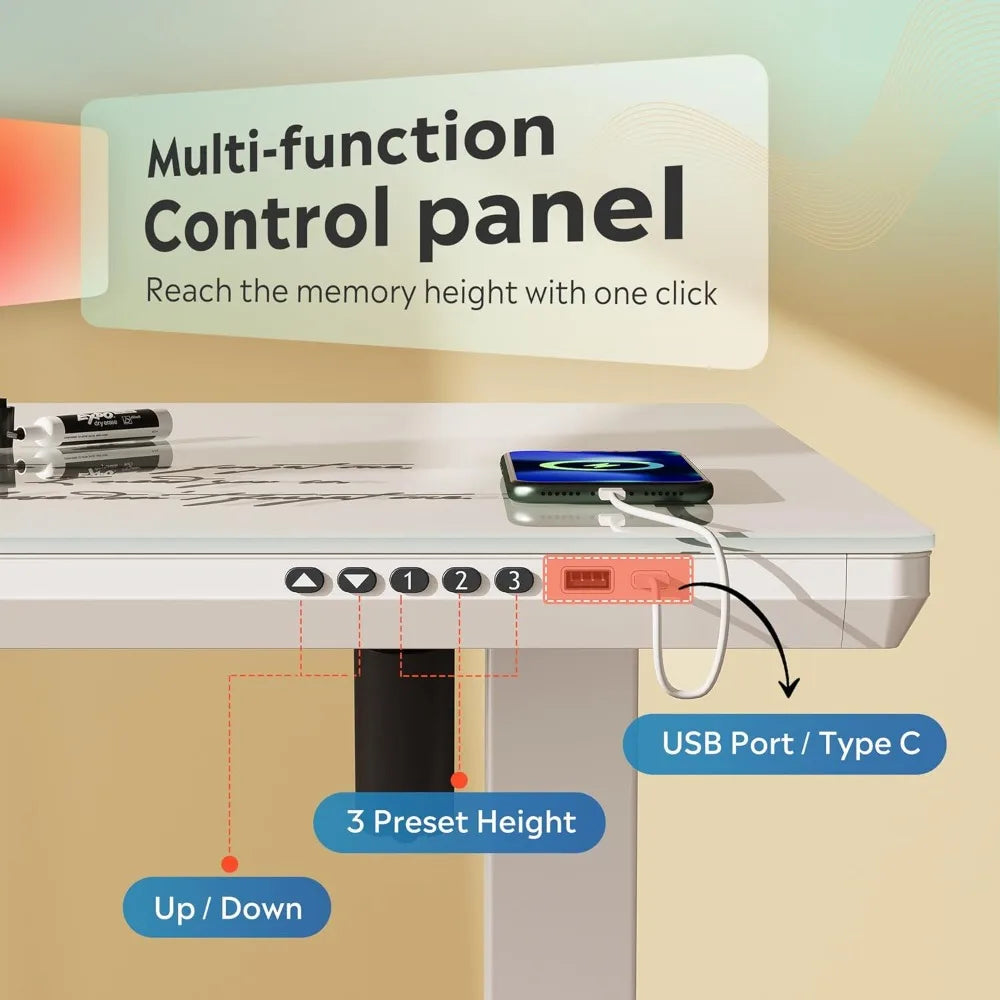 Standing Desk with Drawers Whole-Piece Glass Adjustable Height Desk 55 Inch Electric Stand Up Desk Quick Install