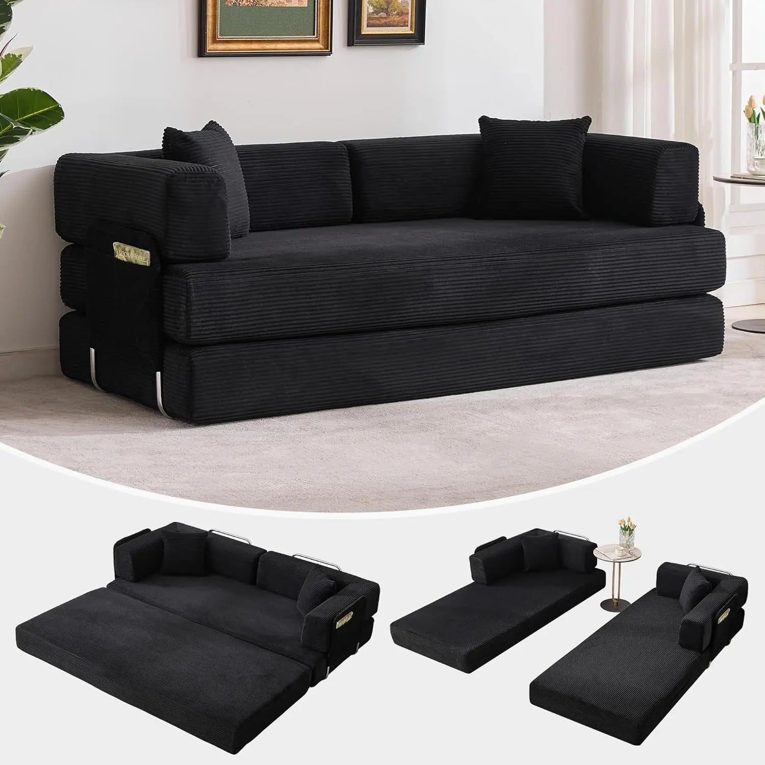 Convertible Sleeper Sofa Bed,78.8’’ Floor Sofa Bed,5-in-1 Folding Mattress Couch Loveseat with Fixed-Shape