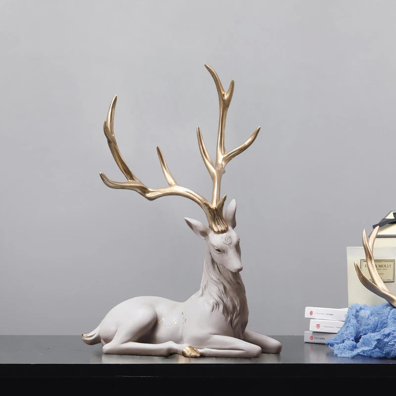 35cm High End Deer Statue Reindeer Figurines Resin ELK Sculpture For Living Room Luxury Home Decoration Nordic Tabletop