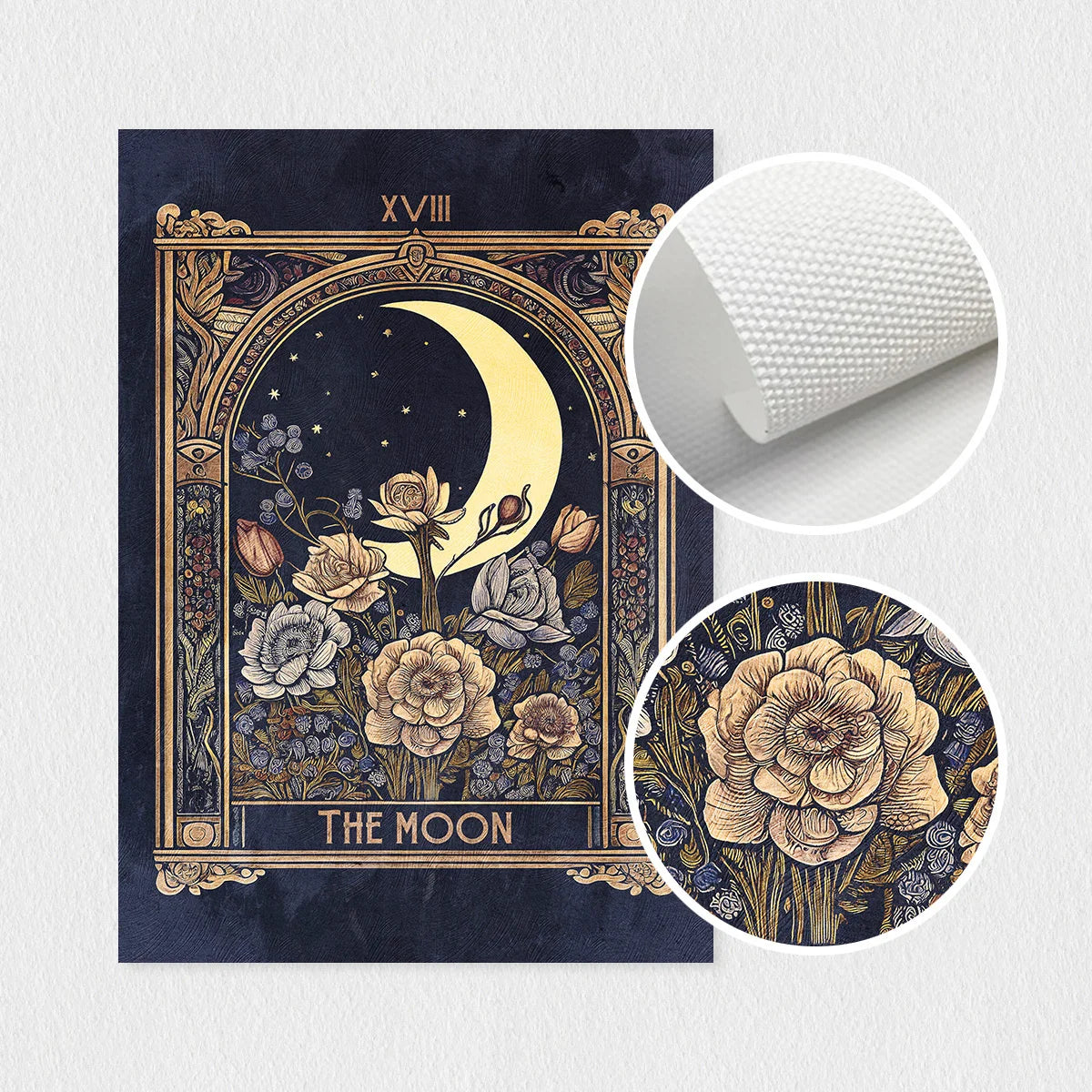 Set of 3 Retro Tarot Cards Sun Moon and Stars Wall Art Canvas Tarot Card Printing Tarot Card Posters Mysterious Wall