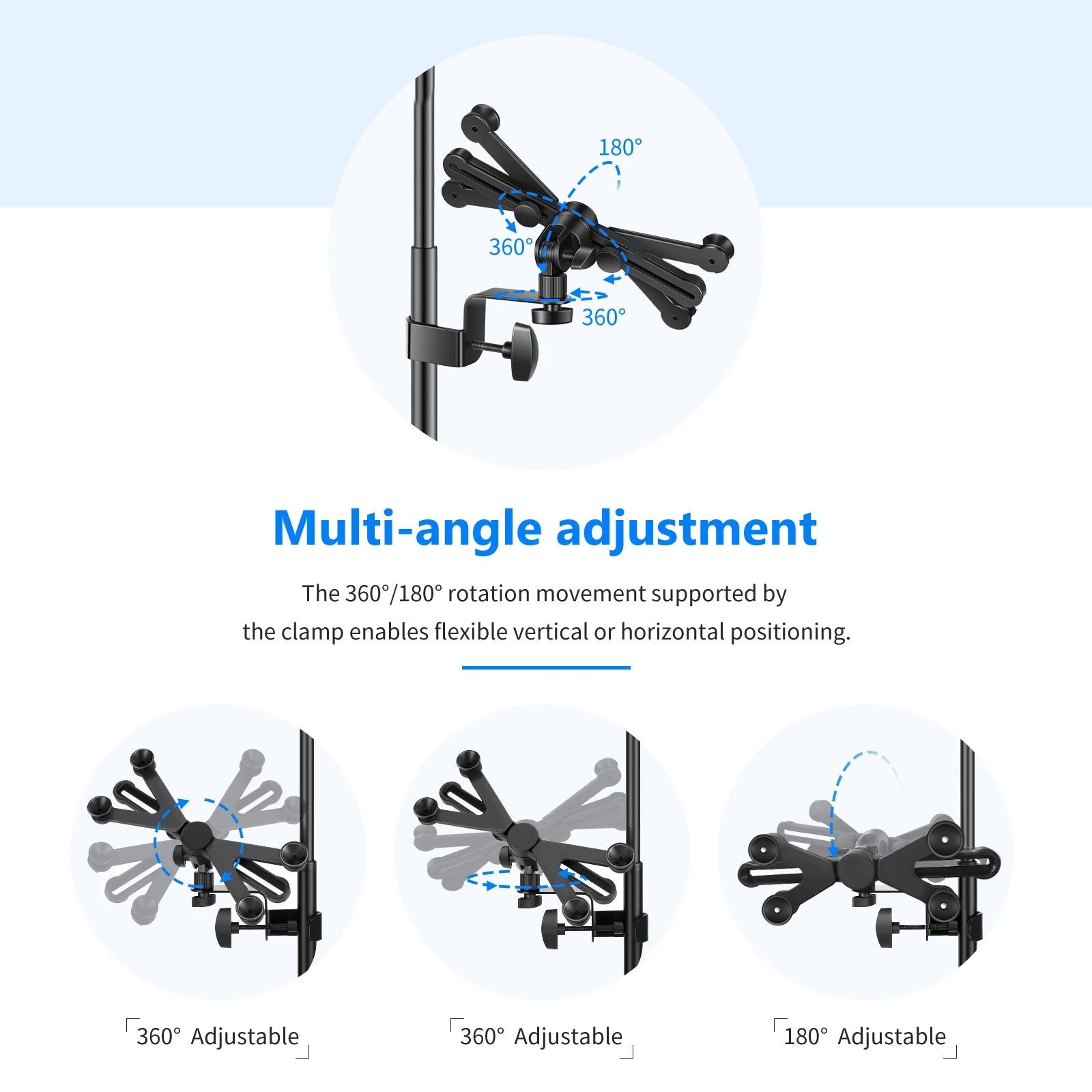 7-14 inches Adjustable Tablet Holder Mount 360 Degree Swivel Clamp For Microphone Stand for Apple iPad Pro Air Mini