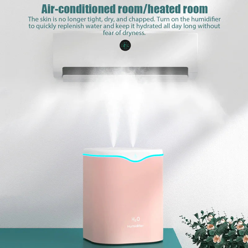 2000ML USB Air Humidifier Large Capacity Home Office Double Spray Port Essential Oil Diffuser Aroma Humificador Mist
