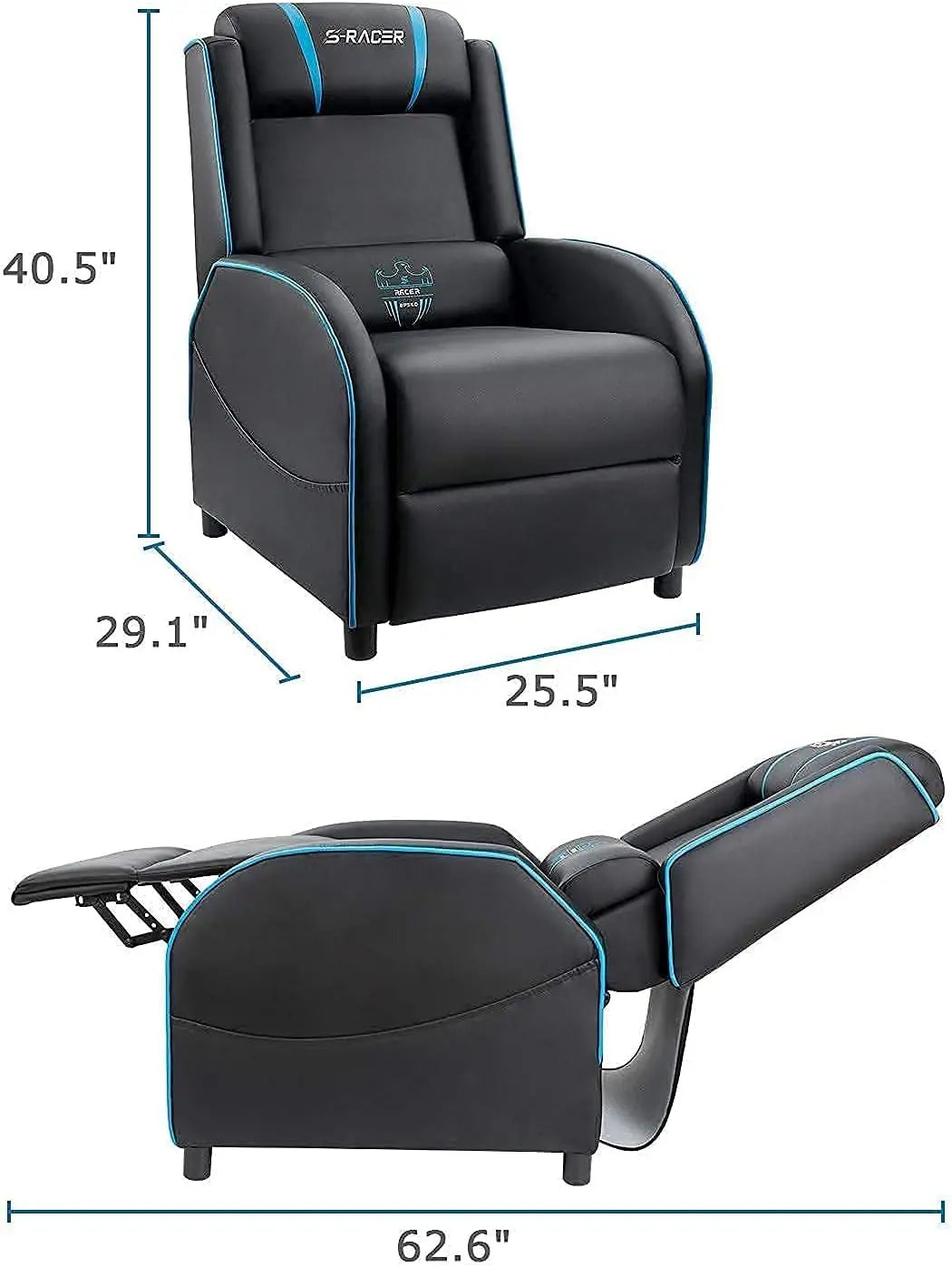 Massage Gaming Recliner Chair Racing Style Gaming Sofa PU Leather Home Theater Seating - blue / United States / set