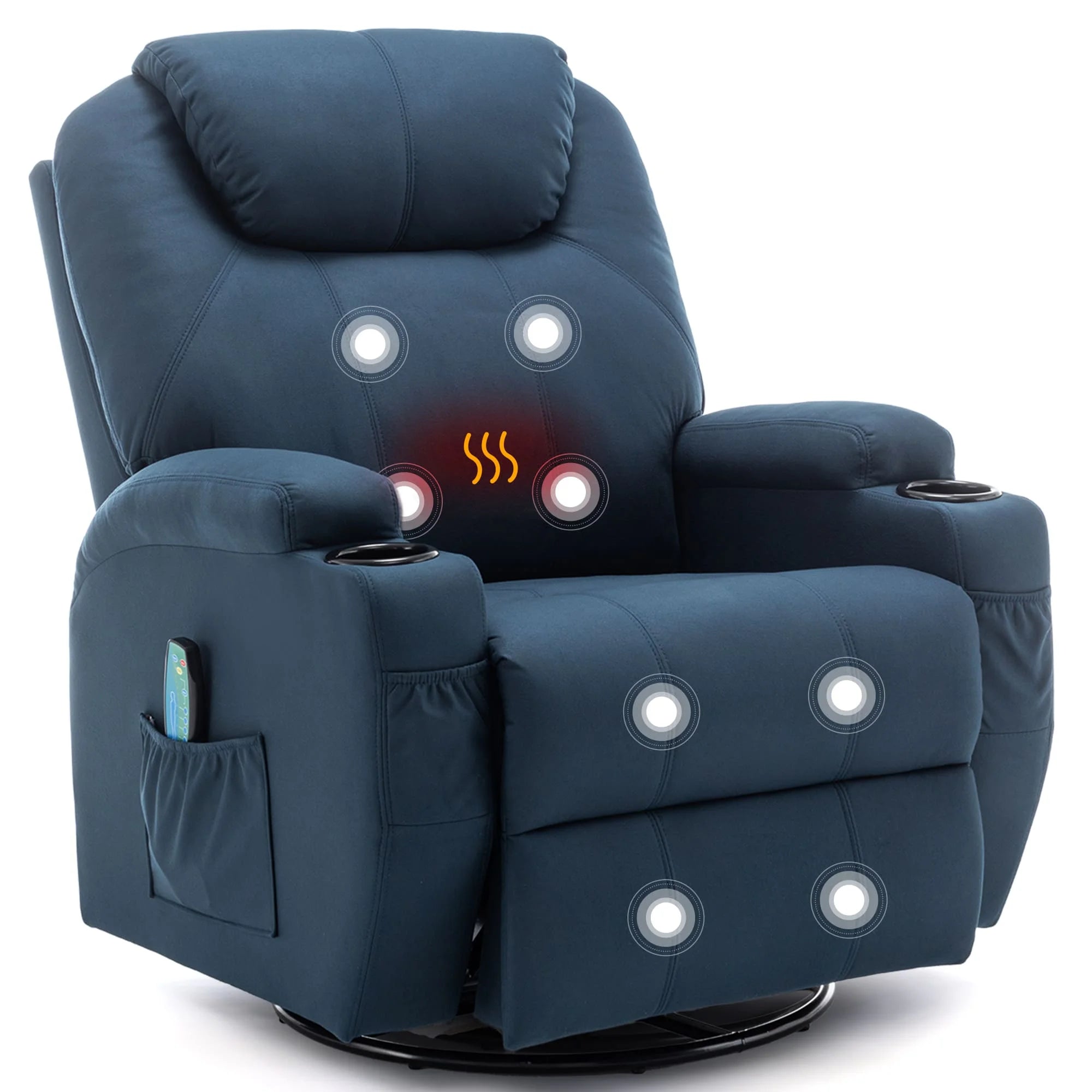 Recliner Chair with Massage and Heat 360° Swivel Rocking Chairs for Adults Remote Control and Cup Holder for Living