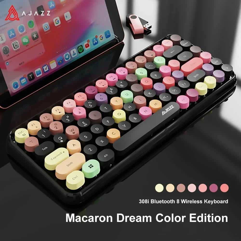 Ajazz 308I Wireless Keyboard 84 Keys Round Keycap Bluetooth Keyboard Portable 2.4GHz Numeric Keypad for Tablet Laptop