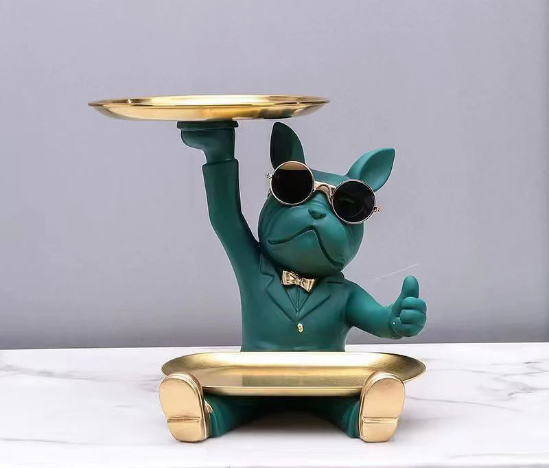 Resin French Bulldog Tray Statue Cool Bulldog Storage Decor Key Bowl Dog statue For Modern Home Decor Office Desk Decor