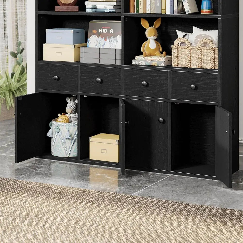 IRONCK 78.7’’ Bookcase with 4 Drawers and 4 Doors 6 Tier Large Bookshelf with Storage Floor Standing Display Storage