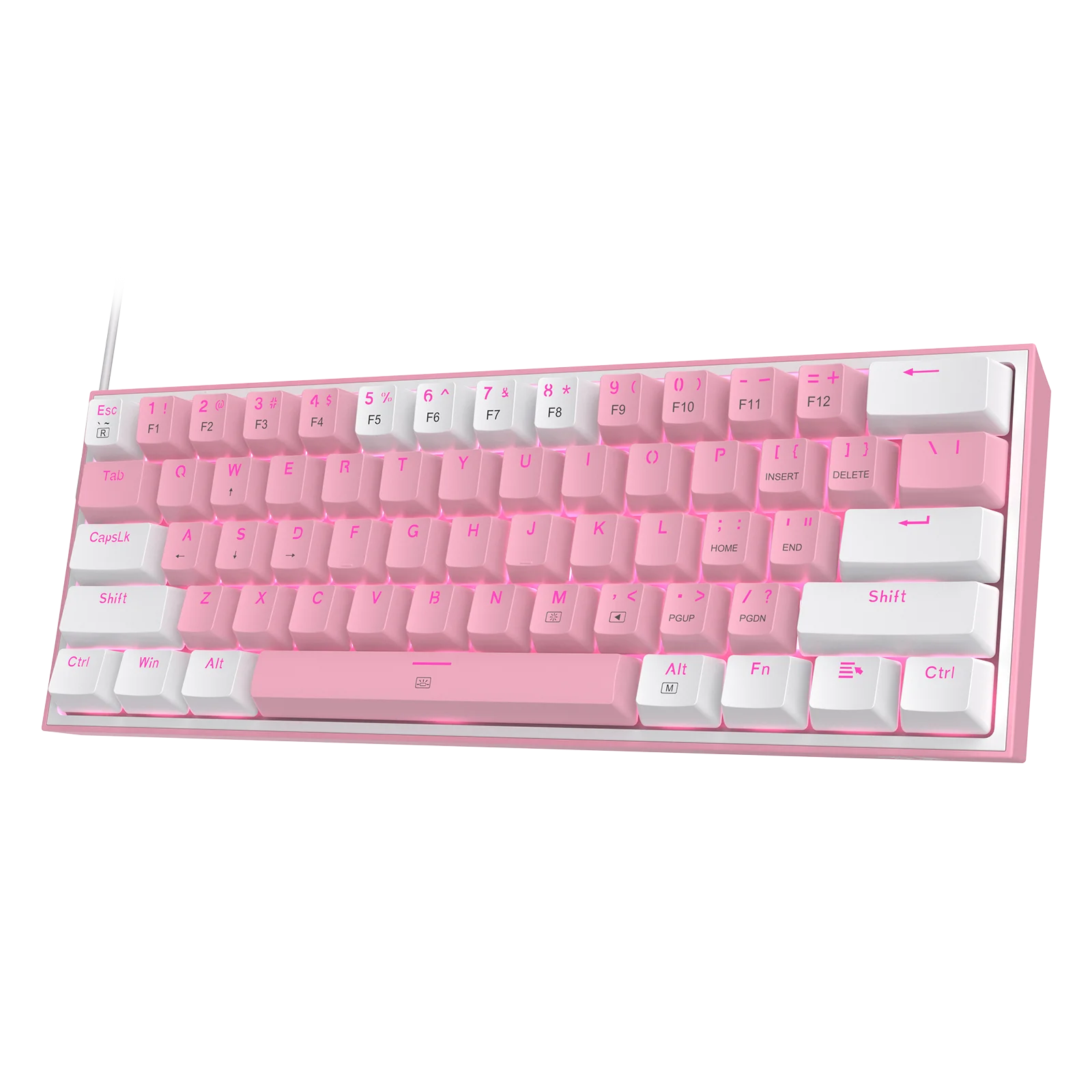 Redragon K617 Fizz 60% Wired RGB Gaming Keyboard 61 Keys Hot-Swap Compact Mechanical Keyboard Red Switch - Pink / Red