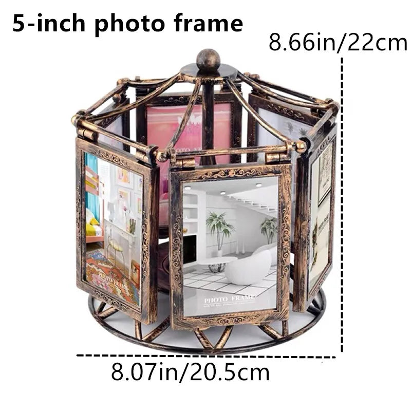 4/5 Inch Photo Frame Wedding Picture Frame Vintage Decoration Home Ornaments Living Room Desk Office Windmill Carousel