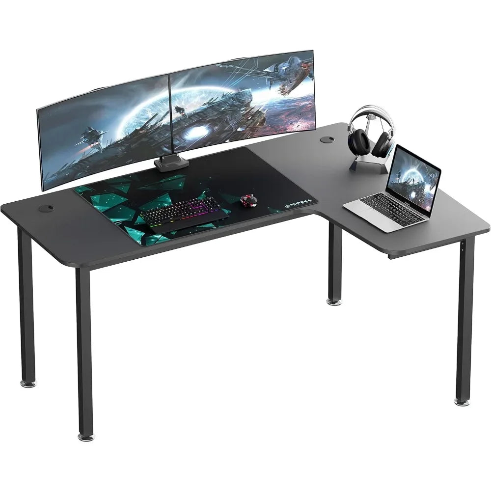 60 Inch Black Corner L Shaped Computer Desk Home Office Gaming Study Work Writing Table Long Large Sturdy Workstation