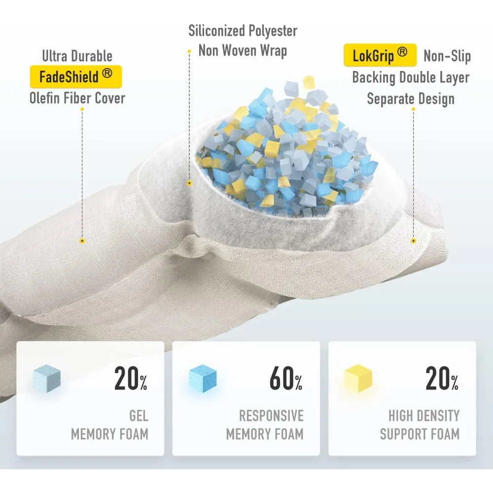 LokGrip Non Slip Tufted Memory Foam Bench Cushion FadeShield Water Resistant Durable Thicken Outdoor/Indoor Bench Seat