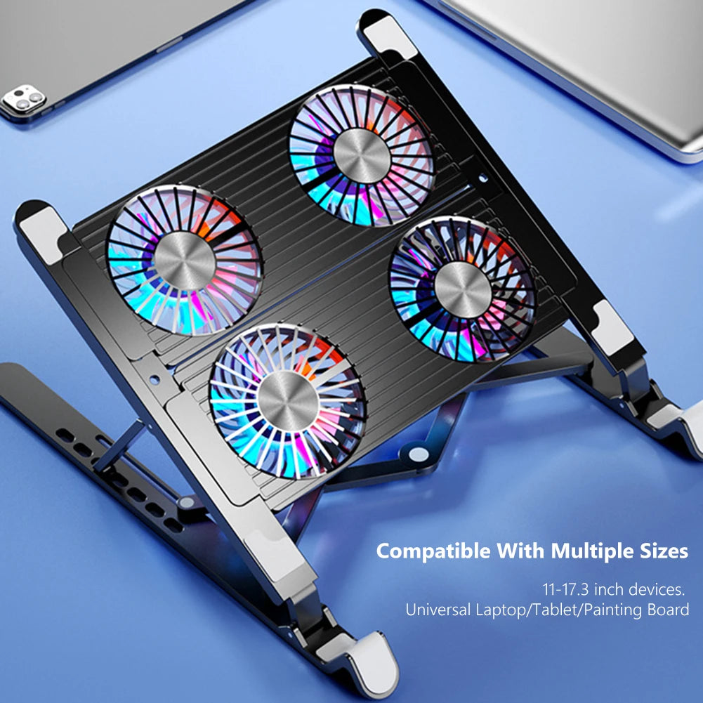 Laptop Cooling Pad with 2/4 Fans Foldable Gaming Laptop Cooler Fan RGB Silent Portable Laptop Holder for 11-17.3 Inch