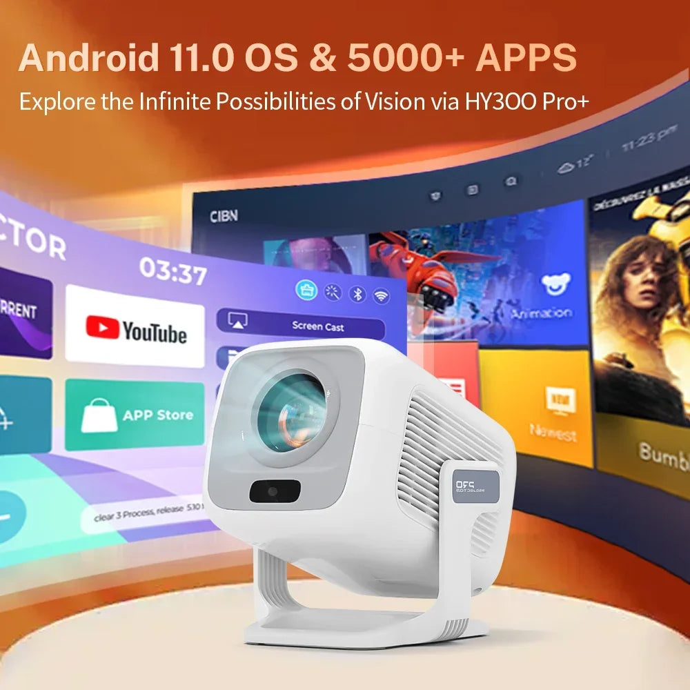 LynCast 4K Upgrated HY300 Projector Native 1080P 500ANSI Projector X3AQ Dual Wifi6 BT5.2 Android 11 System Beam