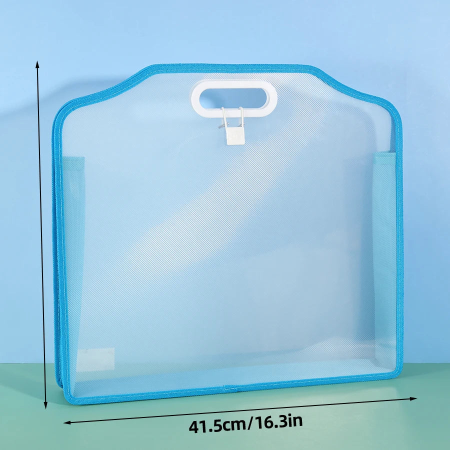 A3 Thickened 3D Transparent File Bag Portfolio Storage Bag Handheld Book Bag Office Document Bag Double-Layer Folder