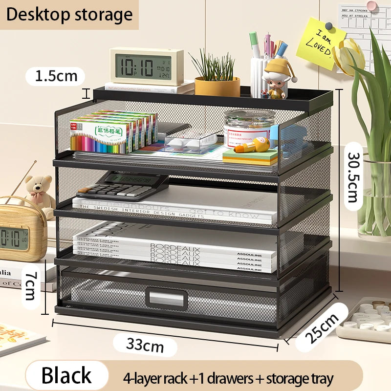 Desk storage and accessories 4-tier paper trust tray storage box with file holder desk storage office supplies desk