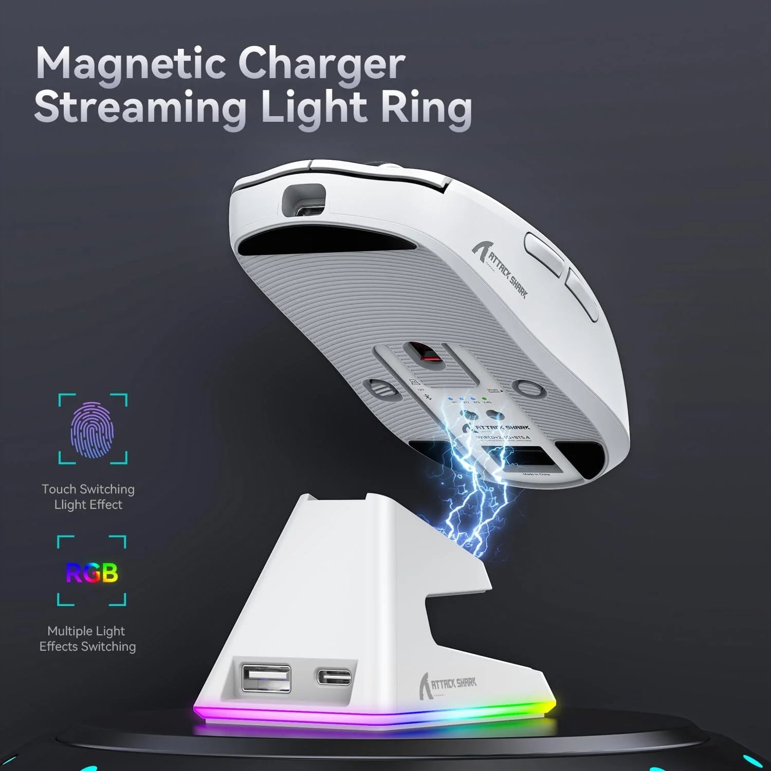 ATTACK SHARK X6 Wireless Gaming Mouse Superlight Mouse with RGB Magnetic Charging Base 2.4G/BT5.2/Wired,PAW3395 Sensor