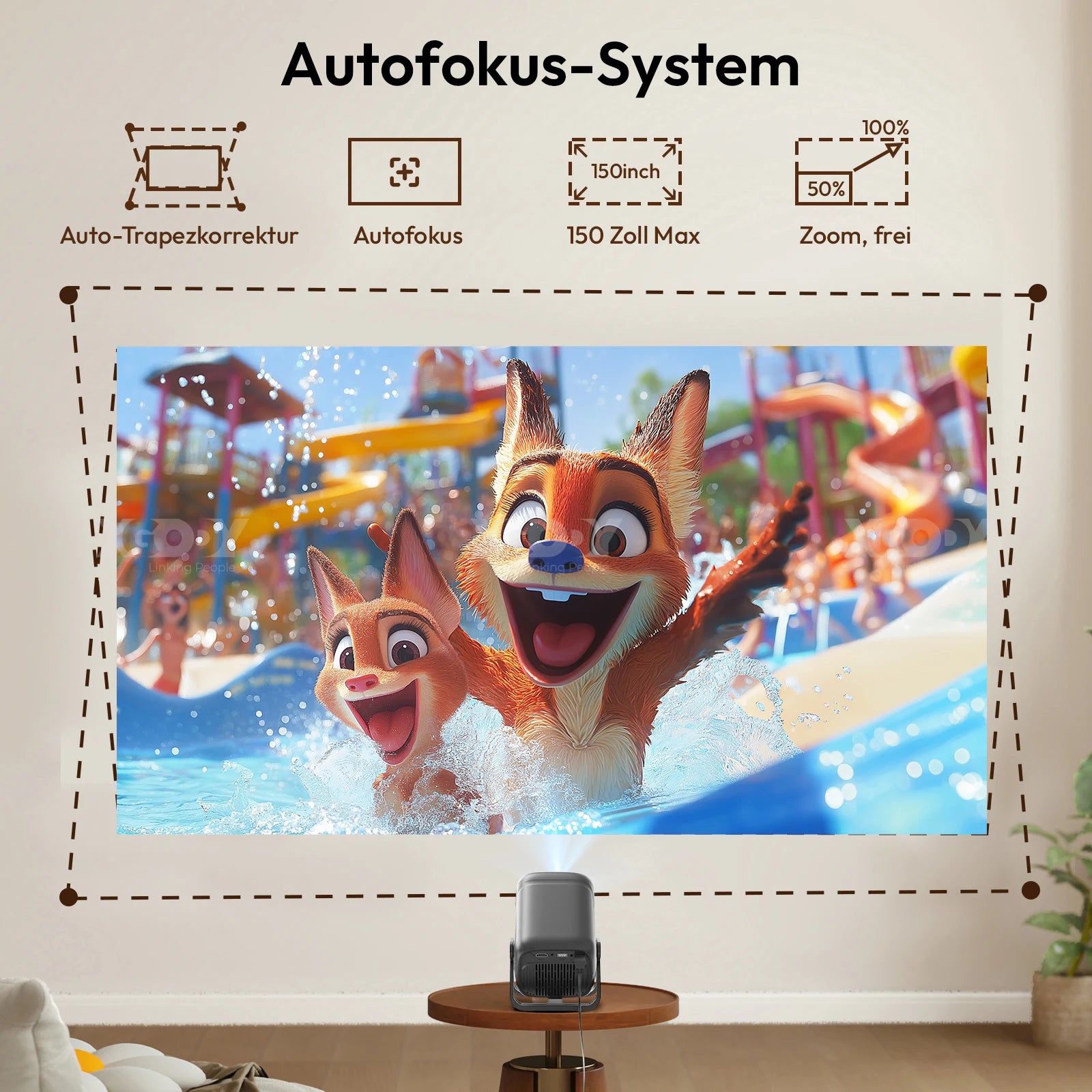 XGODY 4K Projector 450ANSI Short Throw Android 11 Projector Autofocus & Keystone 1080P Wifi6 BT5.2 Portable Home Cinema