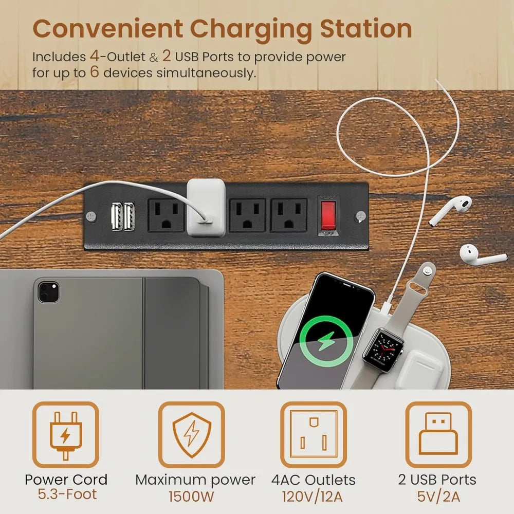 63’’ Computer Desk Office Desk with Lock Drawers for Legal/Letter File Gaming Desk with LED Light & Power Outlet Home