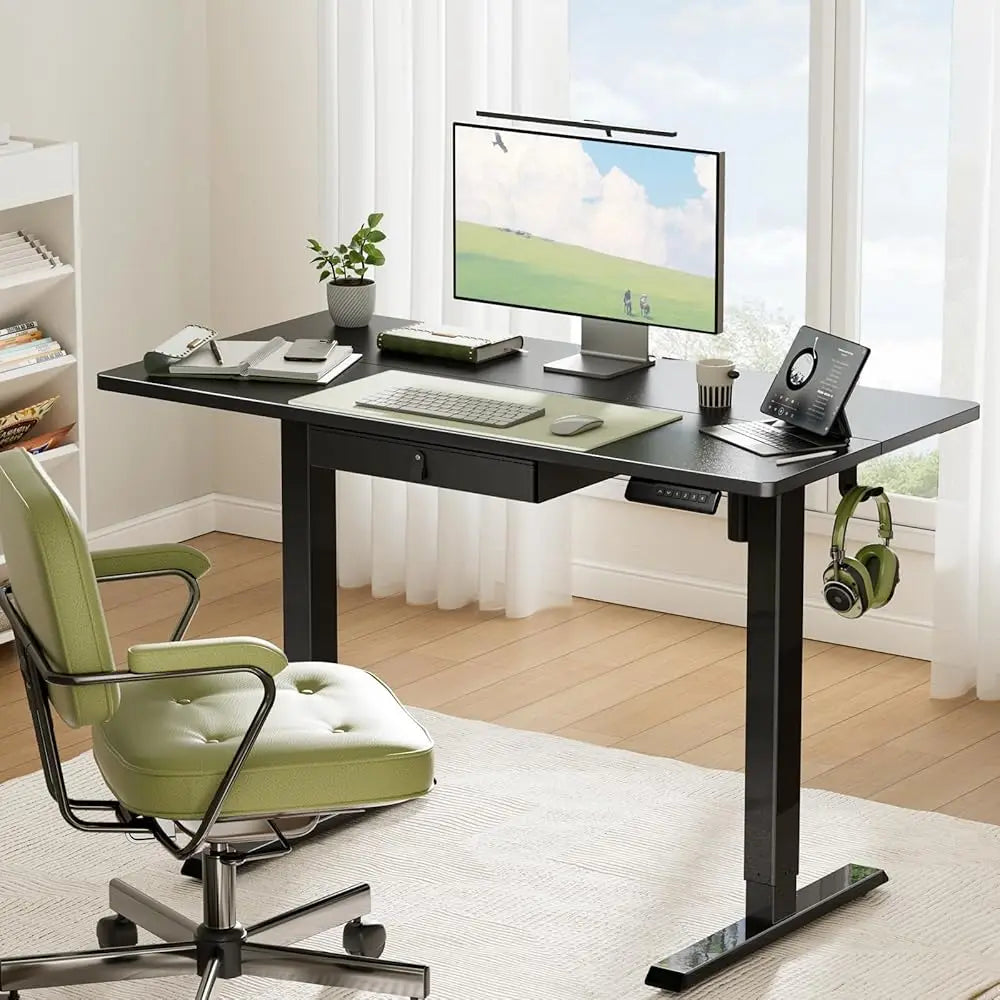 Electric Standing Desk With Drawer 48 X 24 Electric Stand Up Desk Ergonomic Adjustable Desk With Storage Headphone/Bag
