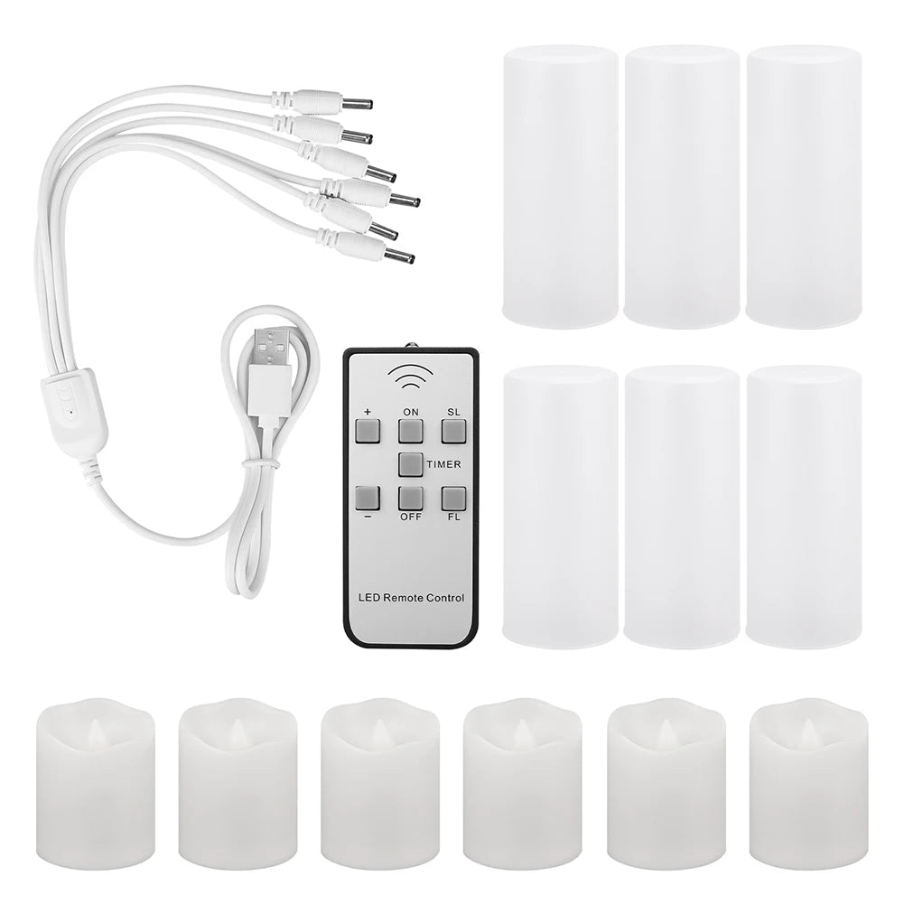 6 Pack USB Rechargeable Flameless Candles with Remote Realistic Battery Operated LED Votive Tea Lights Electric Fake