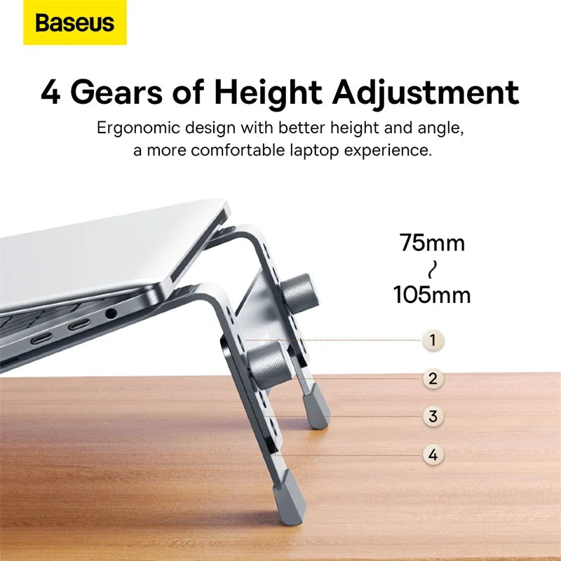 Baseus Portable Laptop Stand Aluminum Notebook For Macbook Air Pro Holder 4 Gears Adjustable Vertical Stand Laptop Base