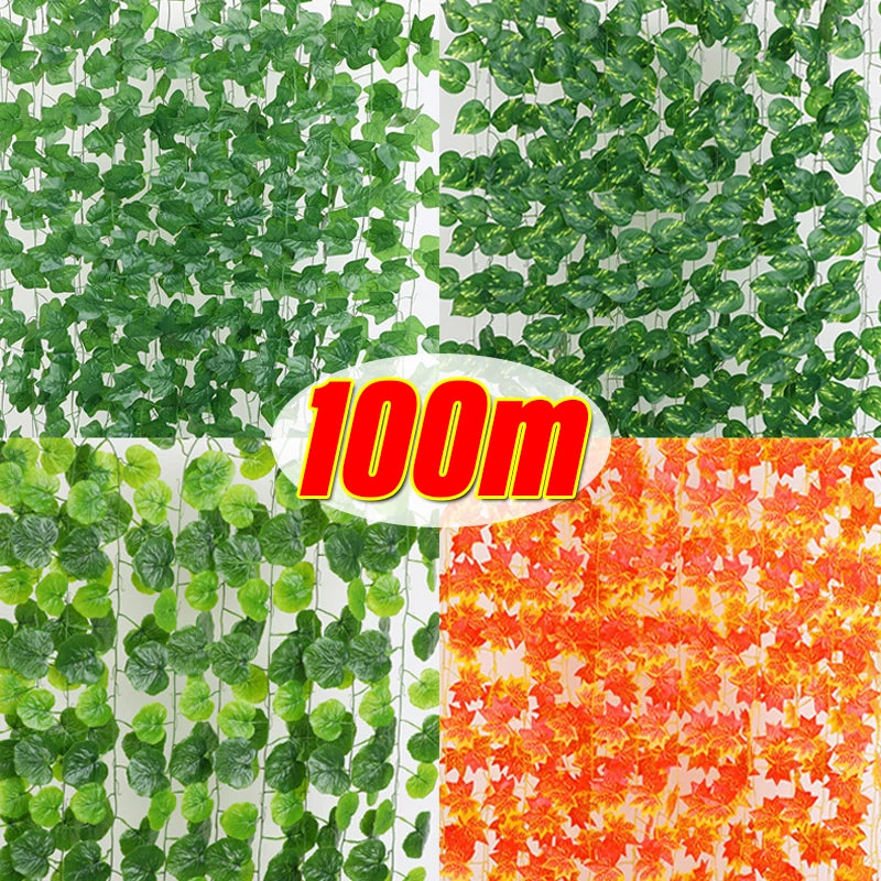 Artificial Green Ivy Vine Hanging Garland Silk Maple Leaves Rattan Fake Plant for Garden Christmas Wedding Party Home