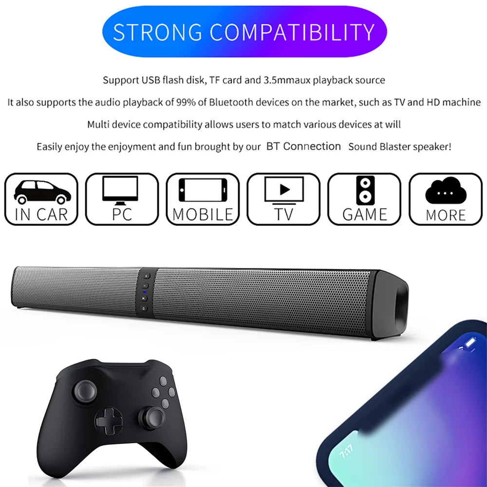 Wireless Bluetooth TV Sound Bar 2 Speaker System Home Theater Subwoofer Soundbar Portable Loud Rechargeable 2 IN1