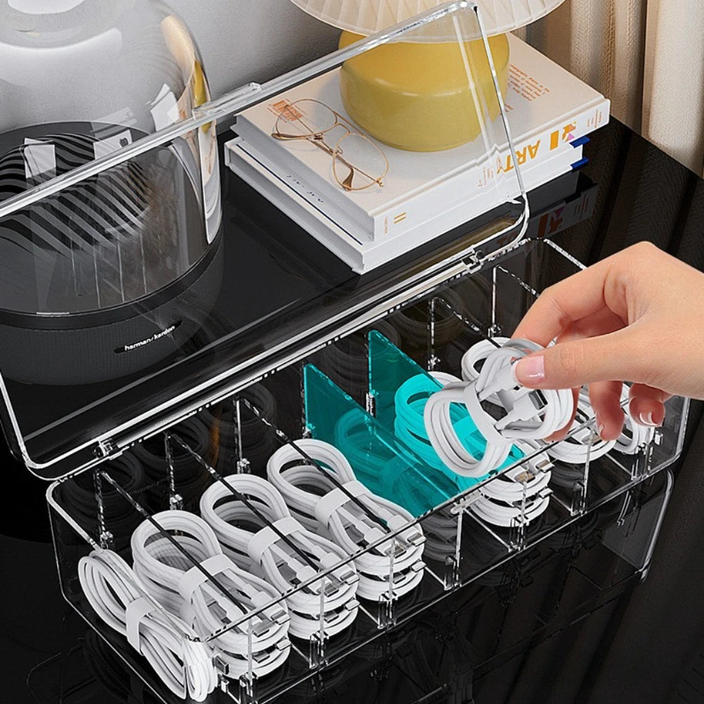 Clear Plastic Cable Organizer Boxes Desk Accessories Storage Case for Drawer Office Supply Electronic Management