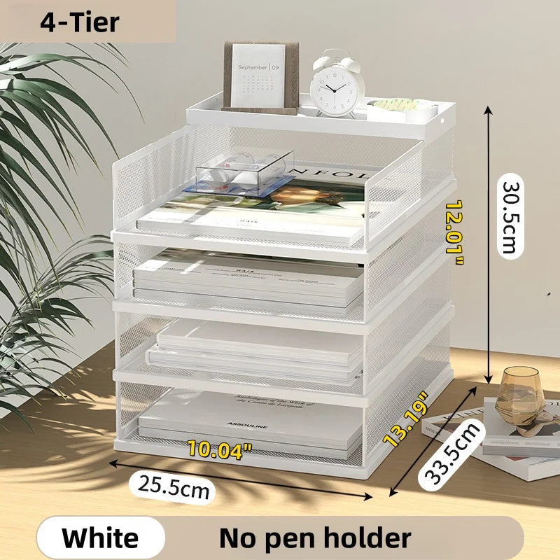 Metal Mesh Desk Organizer Box Office A4 Paper Organizer Document File Letter Book Pen Brochure Filling Tray Rack Shelf