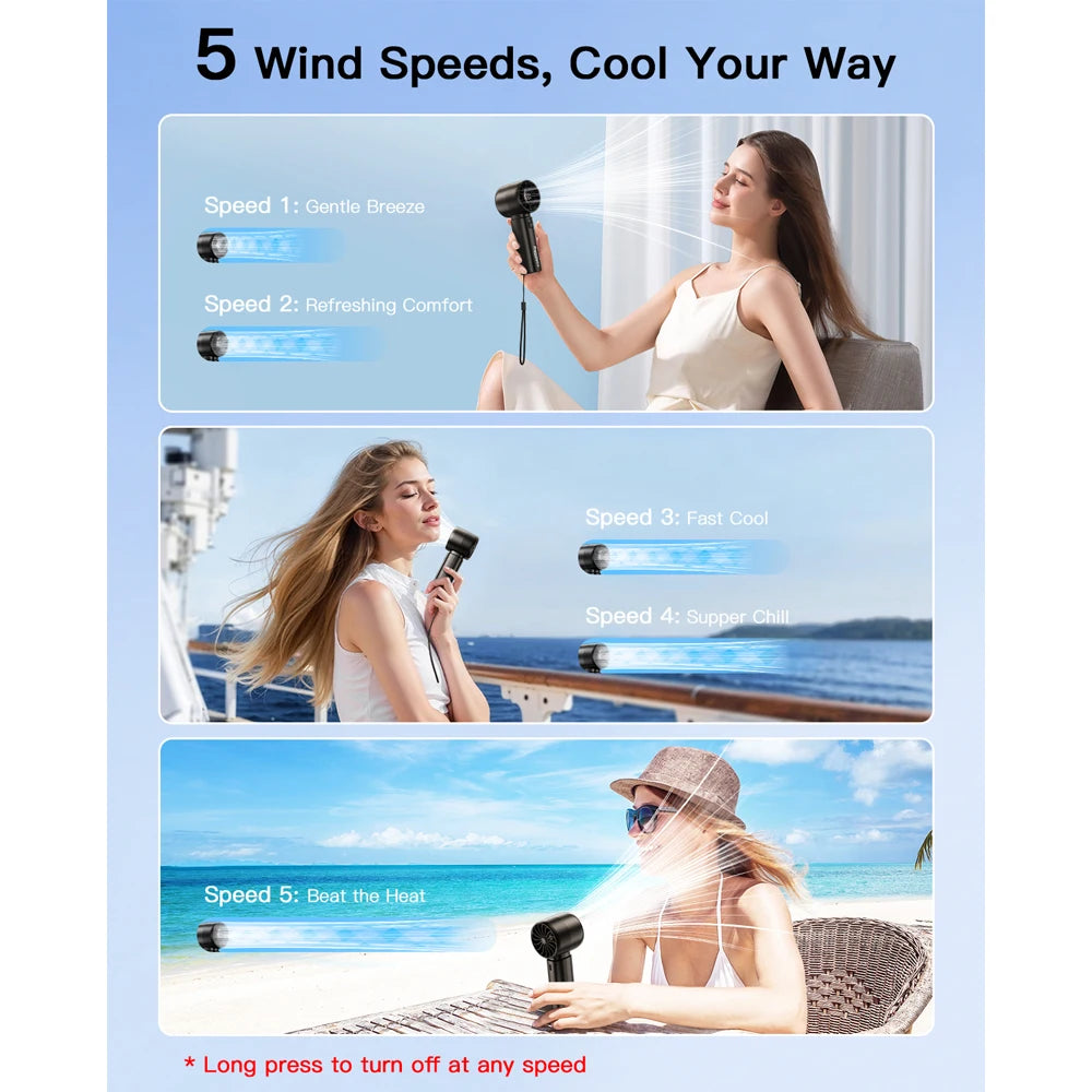 coldSky Handheld Mini Fan 4000mAh Battery Portable Rechargeable Fan with LED Display 5 Speed Turbo Fan for Beach Travel