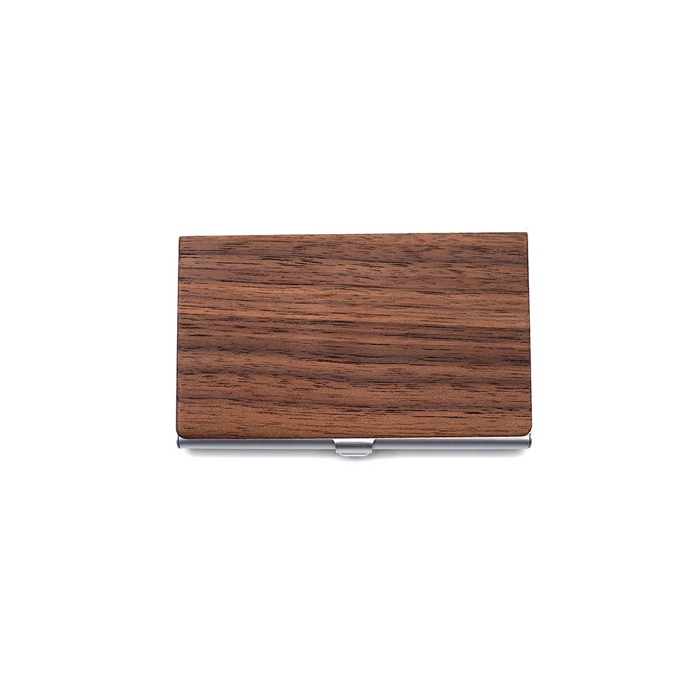 Custom Logo Wooden Business Card Holder - Personalized Wood & Metal Case for Professionals - Premium Quality - WALNUT