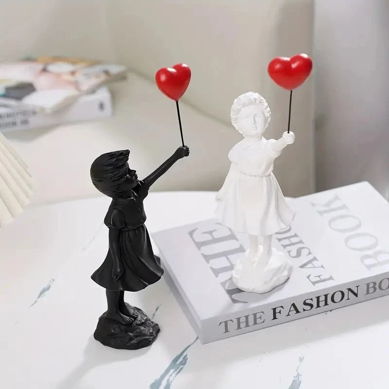 Little Girl With Balloon Figurine Statue Sculpture Living Study Room Bedroom Decor Home Table Interior Decoration